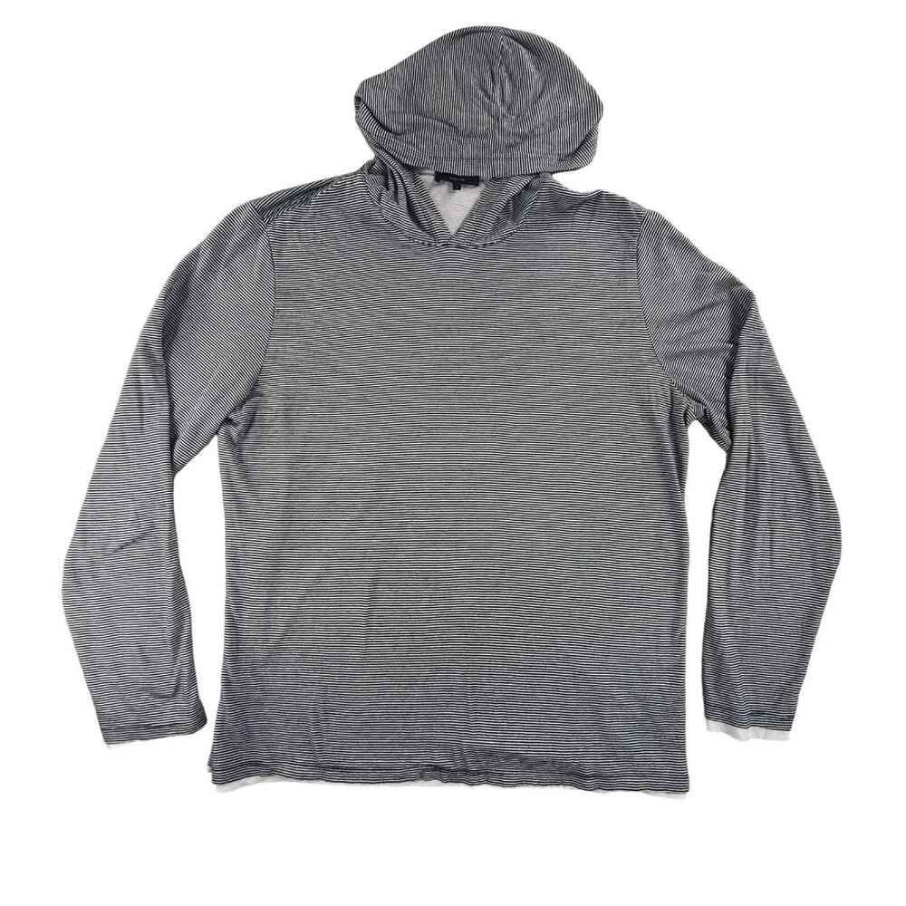 Vince Hoodie Men Large Gray Stripe Lightweight Pullover Long Sleeve Double Layer